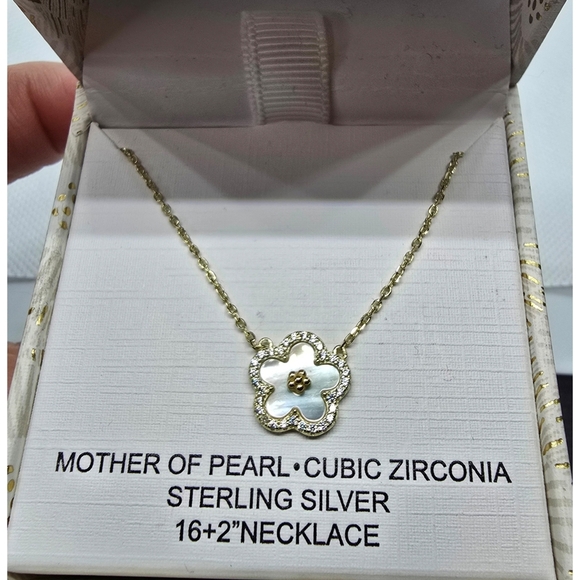 Rachel Zoe Mother of Pearl Cubic Zirconia Necklace – Sterling Silver – 16”+2” - Picture 1 of 10